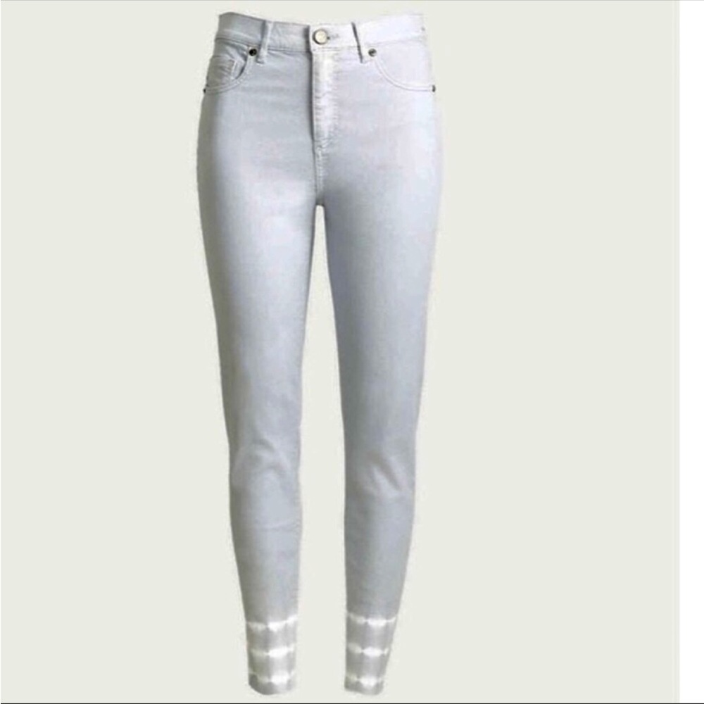 New Loft Curvy High Waist Skinny Crop Light Gray Tie Dye Detail Jean. Sz 10